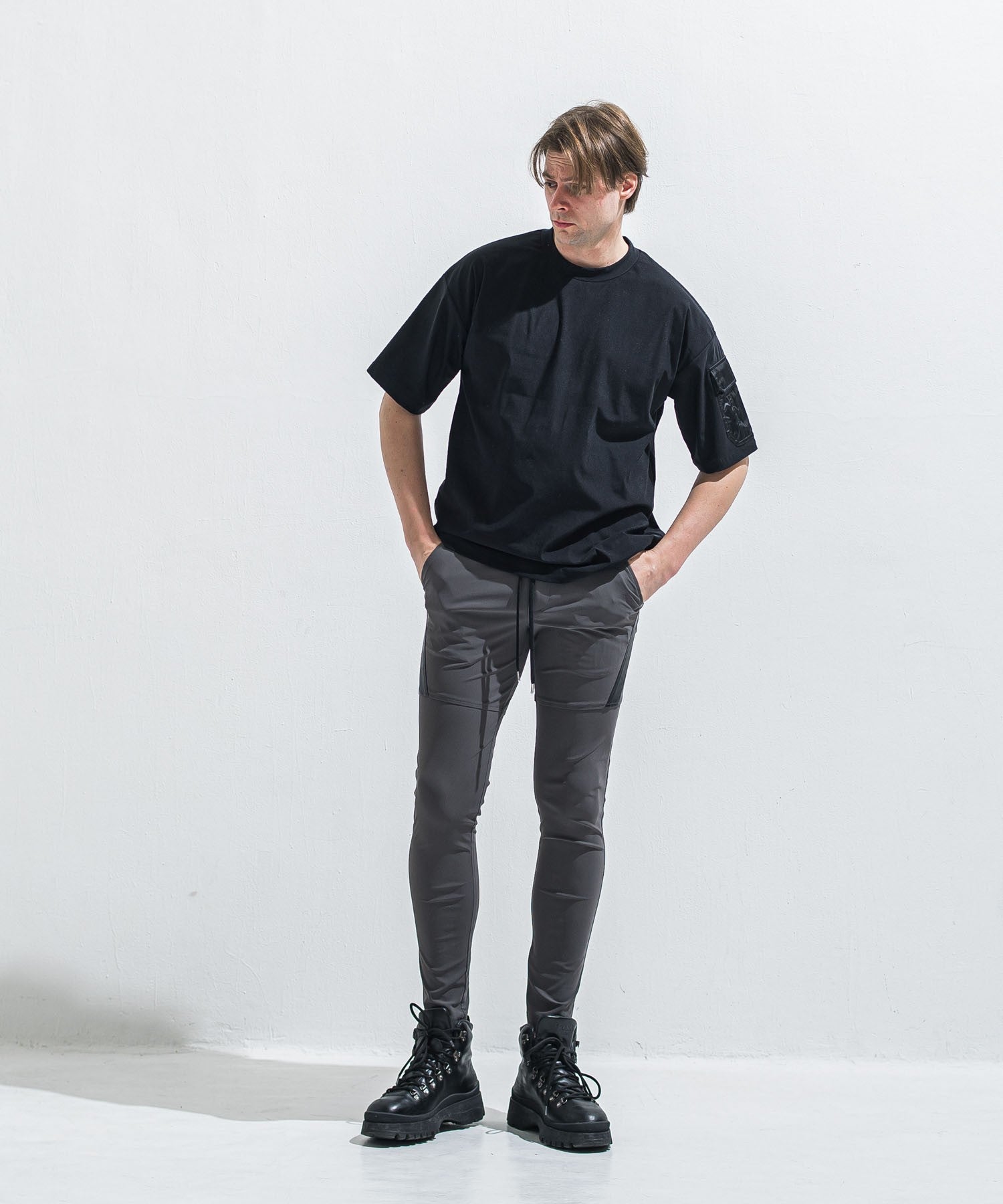 RESOUND CLOTHING リサウンドクロージング militaryPocket nylon OVER TEE RC40-T-008 BLACK
