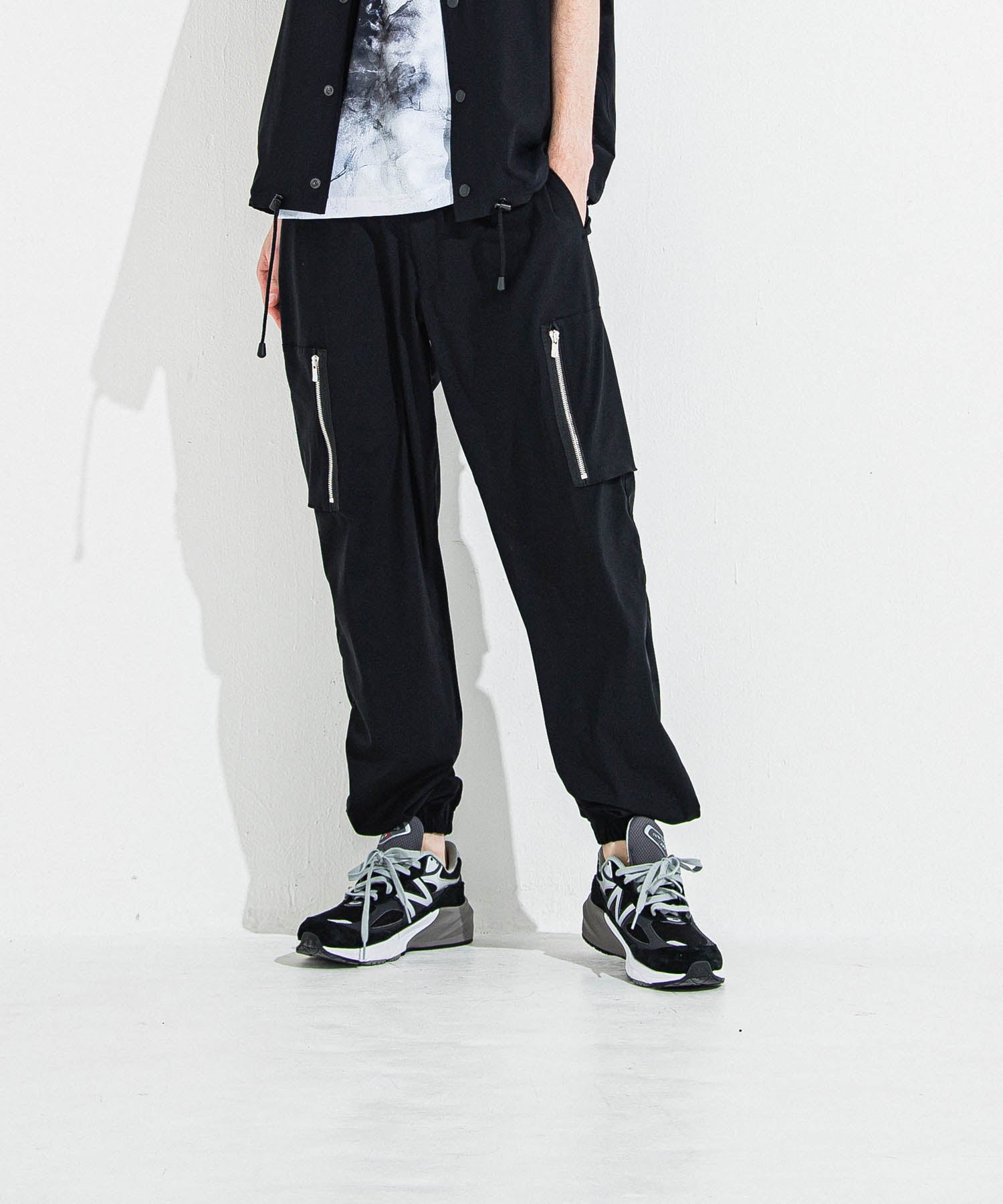 DAVID NYLON CARGO PANTS RC36-ST-040 カーゴパンツ イージーパンツ 速乾性 ストレッチ / BLACK