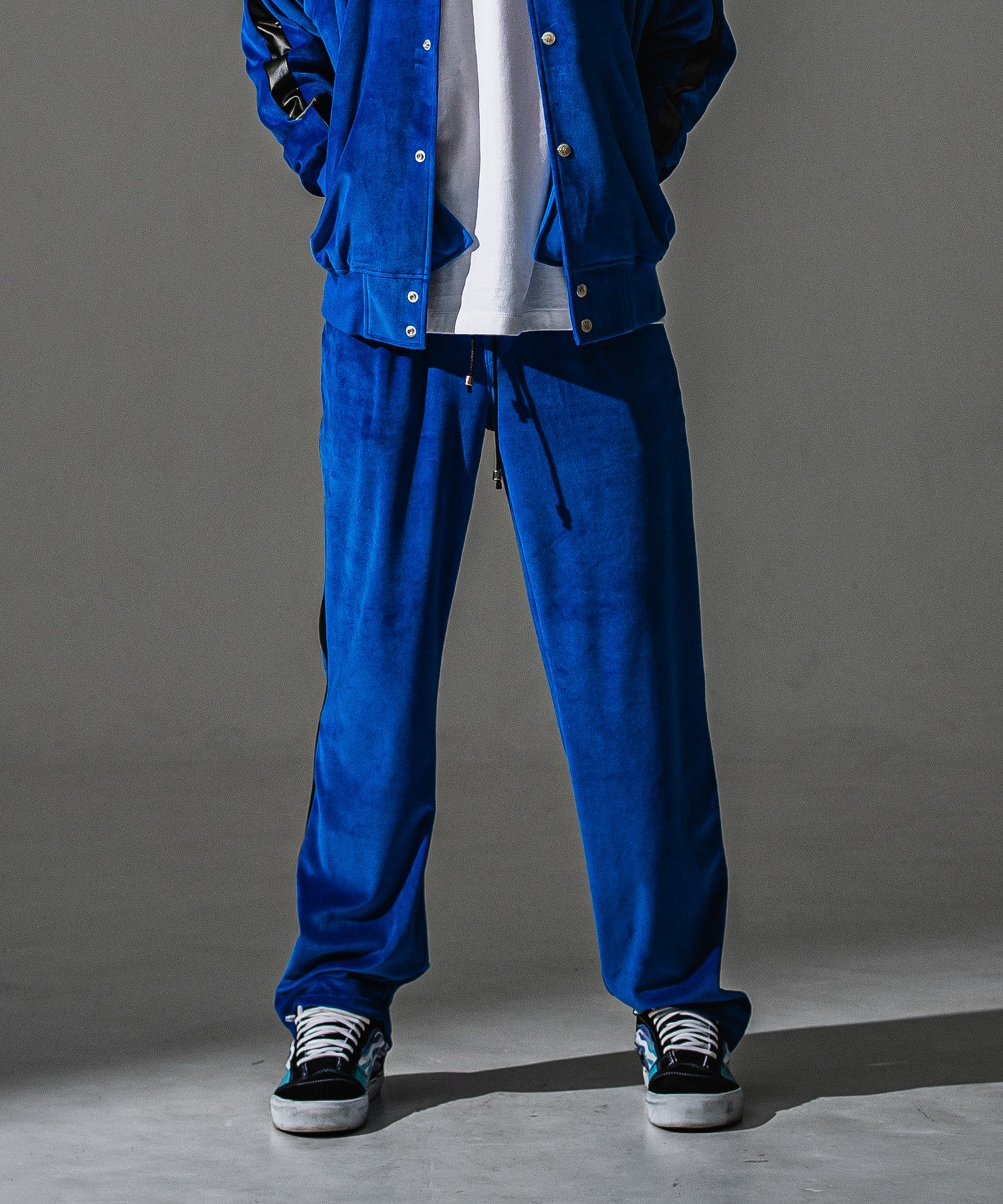 RESOUND CLOTHING リサウンドクロージング VELOUR SIMIWIDE TUCK PT RC41-ST-044 NAVY