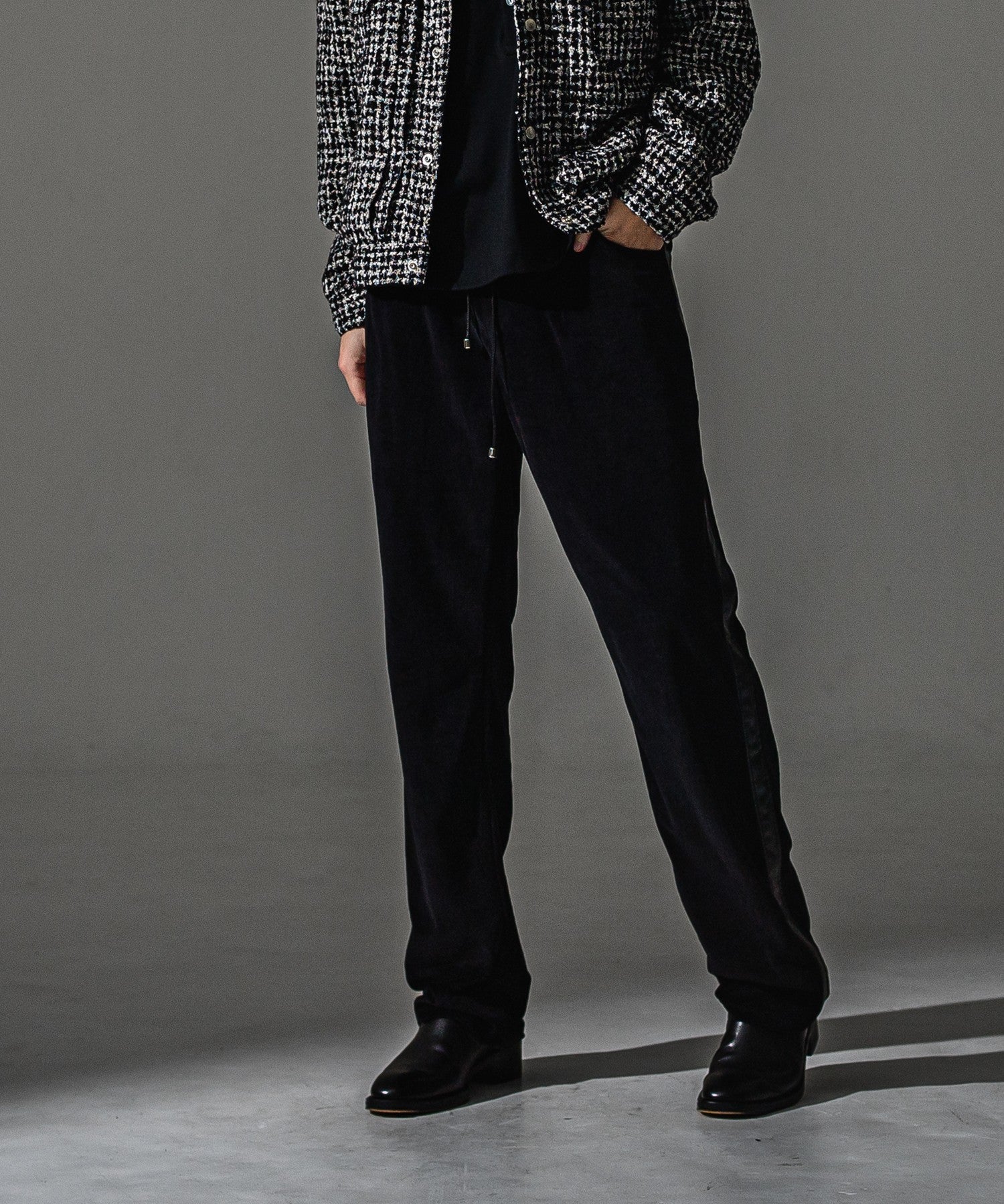 RESOUND CLOTHING リサウンドクロージング VELOUR SIMIWIDE TUCK PT RC41-ST-044 BLACK