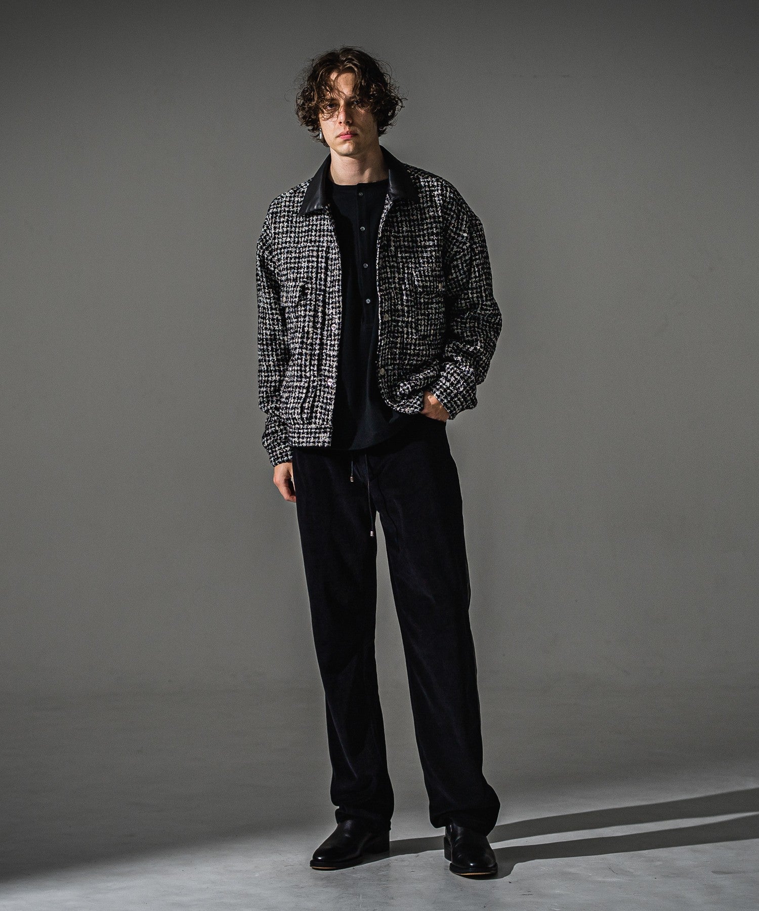 RESOUND CLOTHING リサウンドクロージング VELOUR SIMIWIDE TUCK PT RC41-ST-044 BLACK