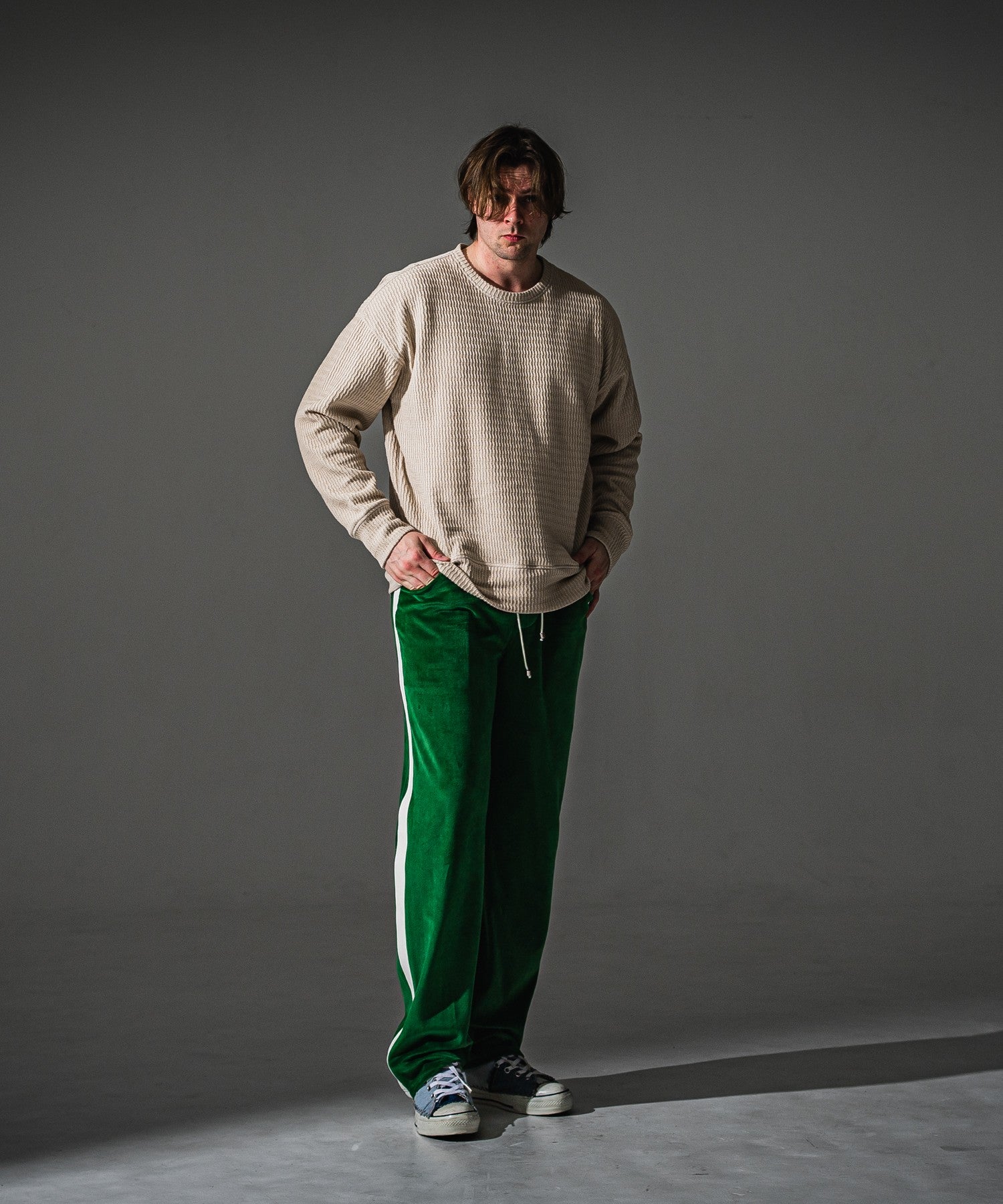 RESOUND CLOTHING リサウンドクロージング VELOUR SIMIWIDE TUCK PT RC41-ST-044 GREEN