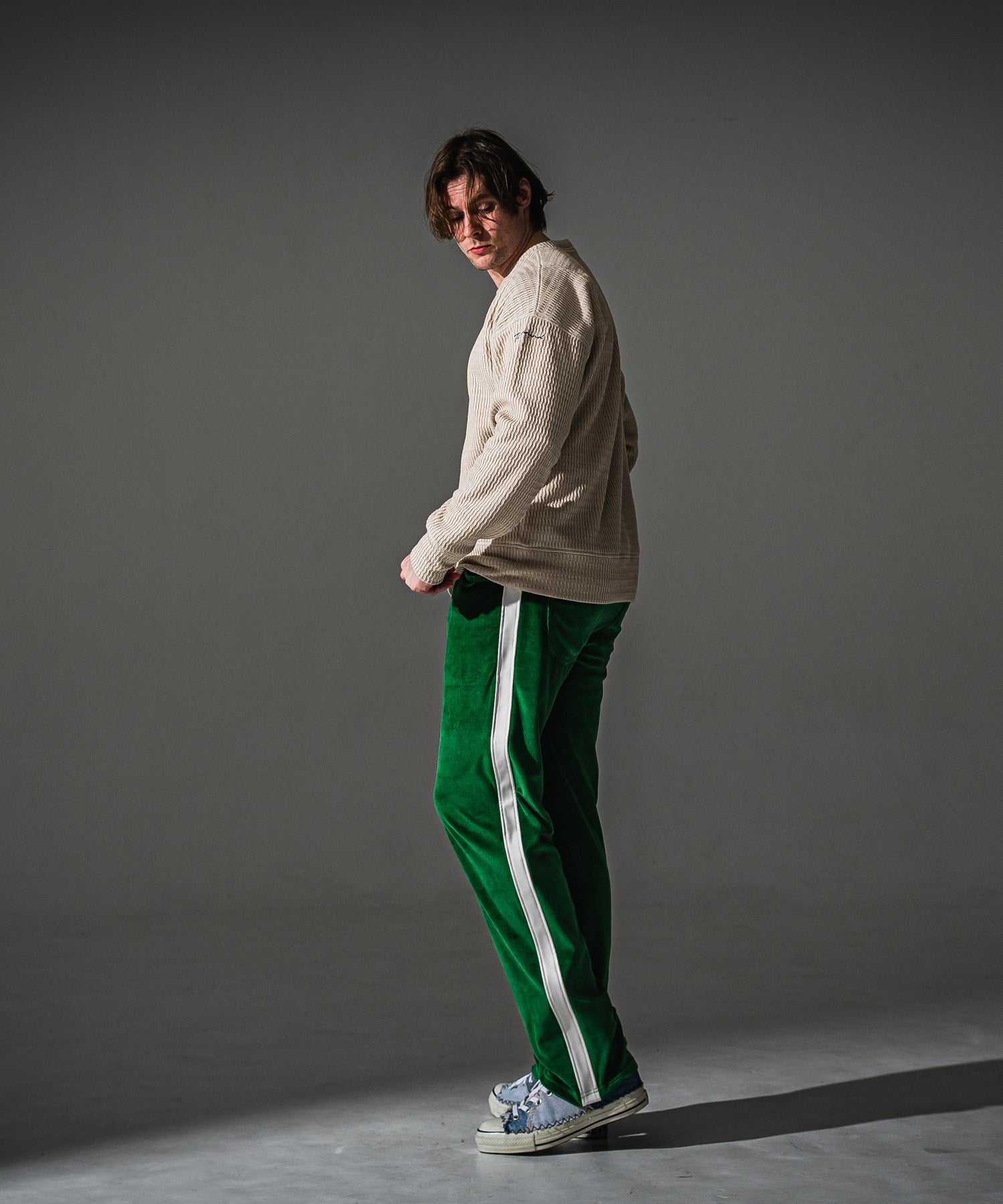 RESOUND CLOTHING リサウンドクロージング VELOUR SIMIWIDE TUCK PT RC41-ST-044 GREEN