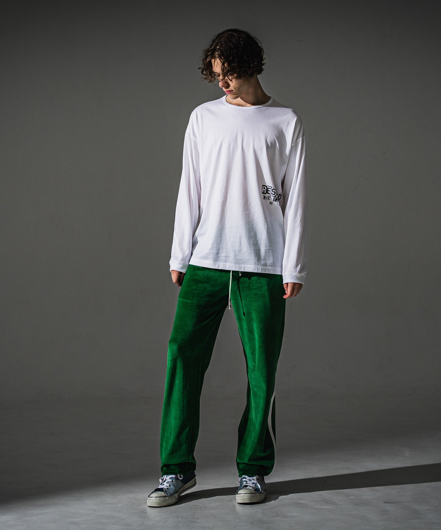 RESOUND CLOTHING リサウンドクロージング VELOUR SIMIWIDE TUCK PT RC41-ST-044 GREEN