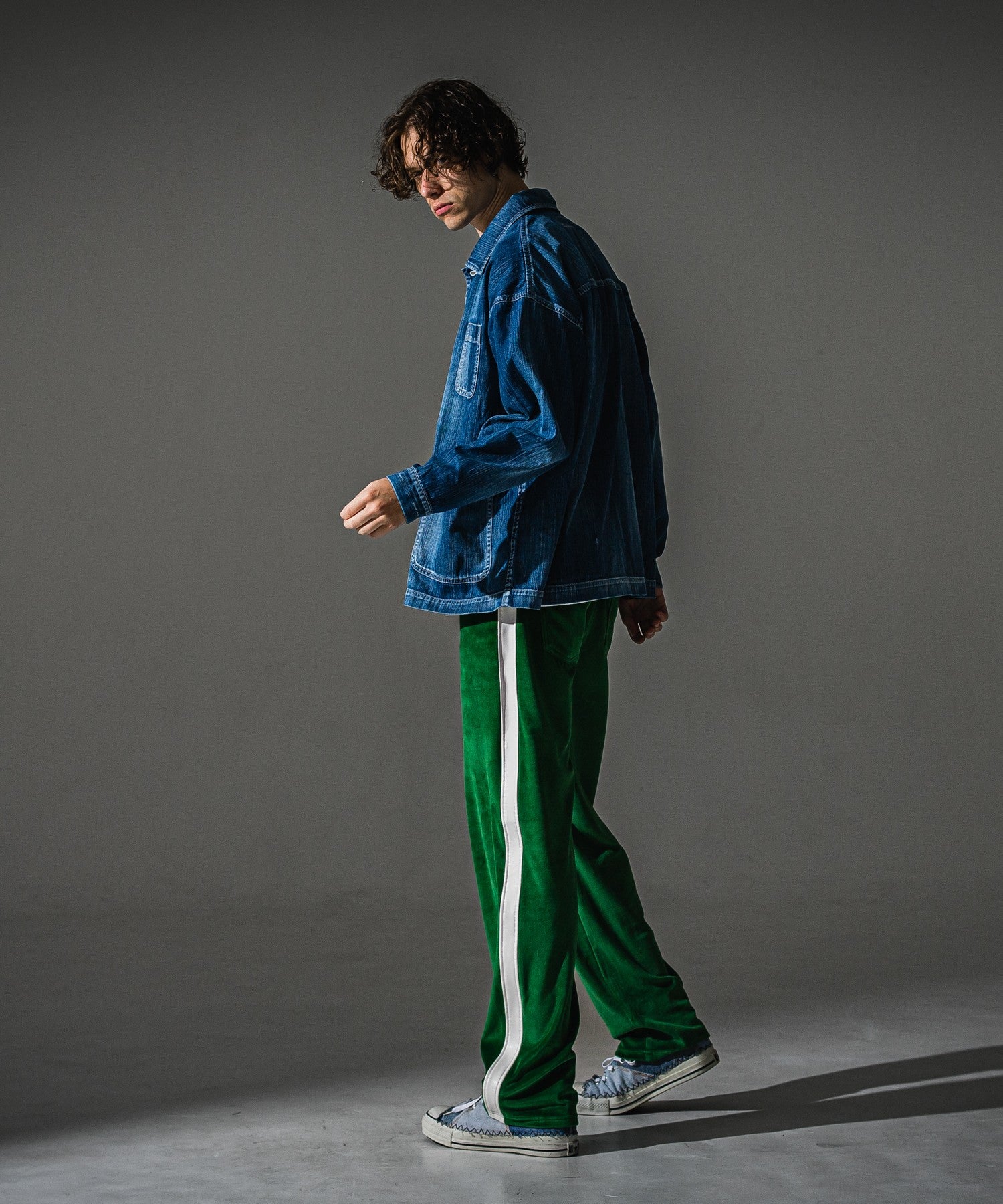 RESOUND CLOTHING リサウンドクロージング VELOUR SIMIWIDE TUCK PT RC41-ST-044 GREEN