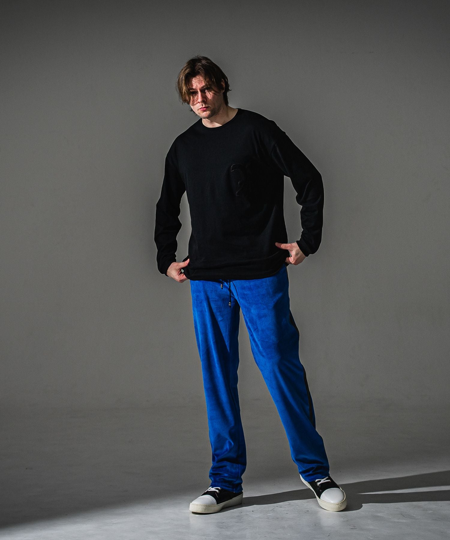 RESOUND CLOTHING リサウンドクロージング VELOUR SIMIWIDE TUCK PT RC41-ST-044 NAVY