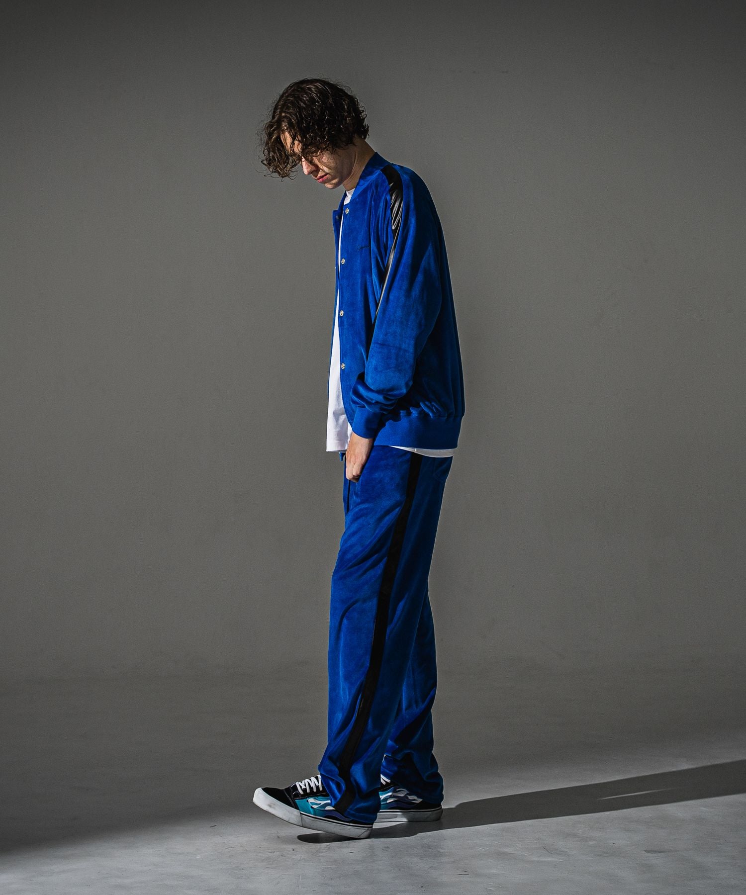 RESOUND CLOTHING リサウンドクロージング VELOUR SIMIWIDE TUCK PT RC41-ST-044 NAVY