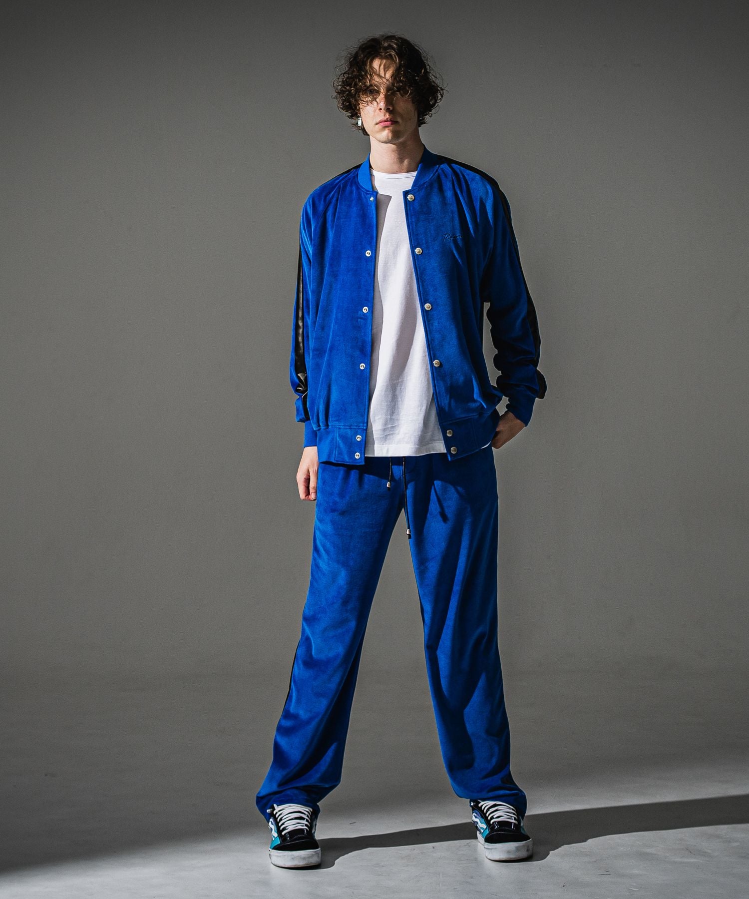 RESOUND CLOTHING リサウンドクロージング VELOUR SIMIWIDE TUCK PT RC41-ST-044 NAVY