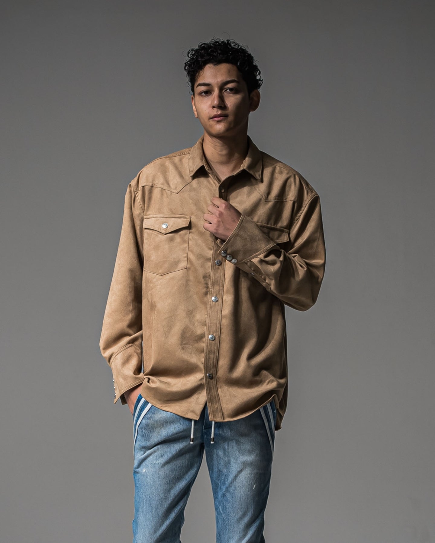 James over suede shirt