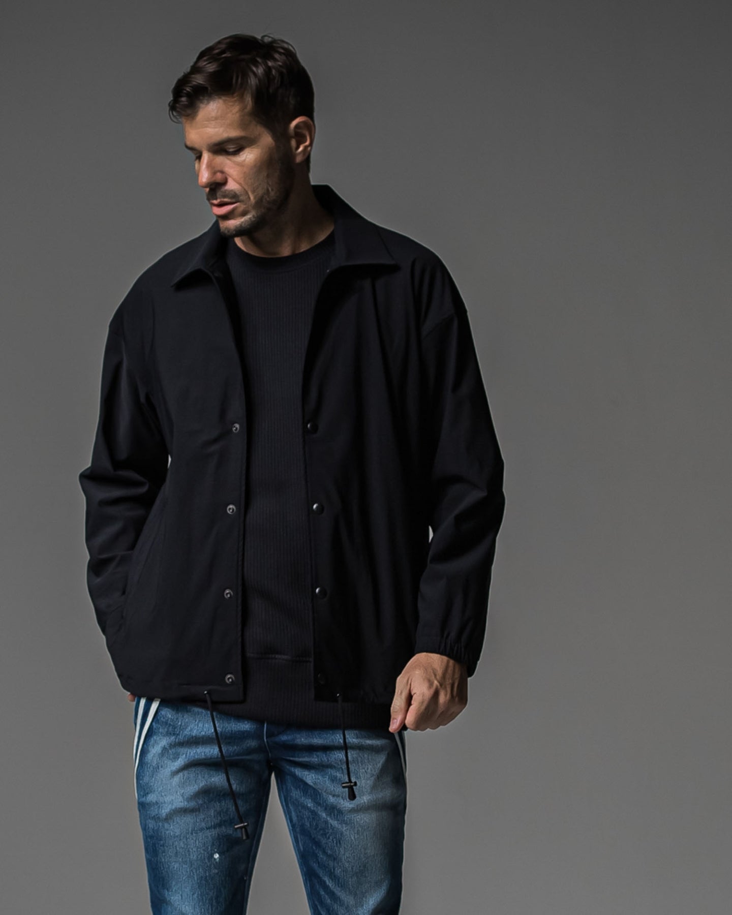 NYLON COACH JACKET BLACK RC-37-JK-009