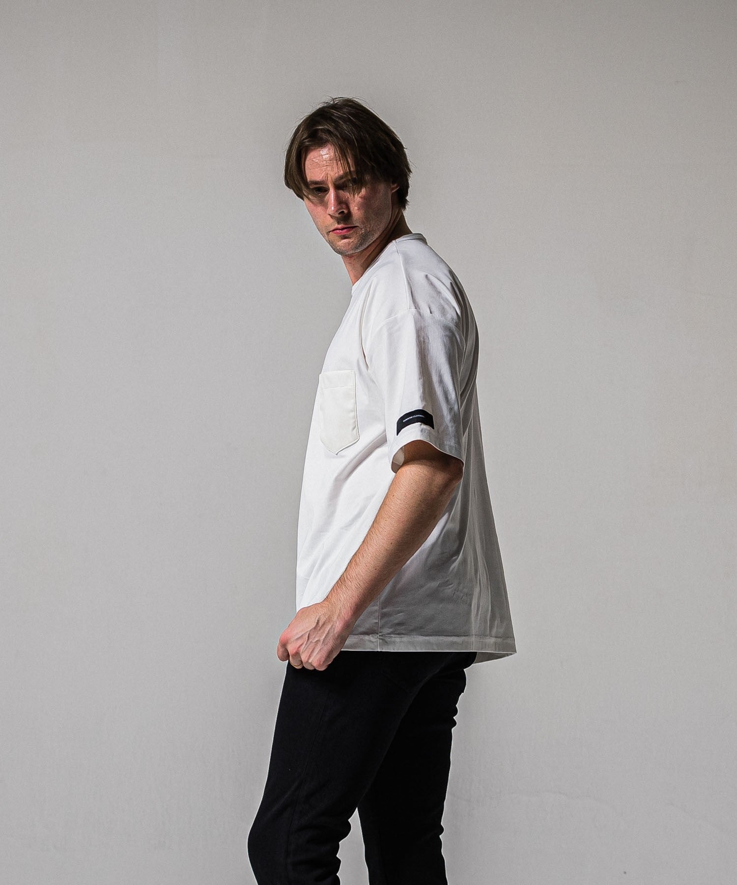 leather pocket overnylon T WHITE
