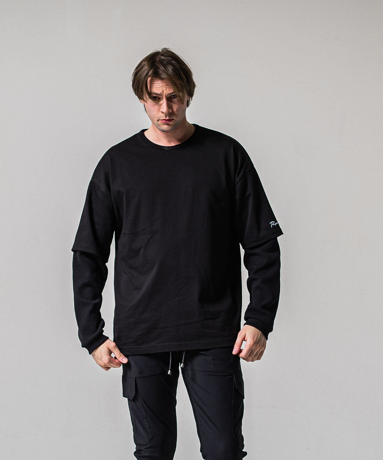 fake layered waffle longsleave BLACK