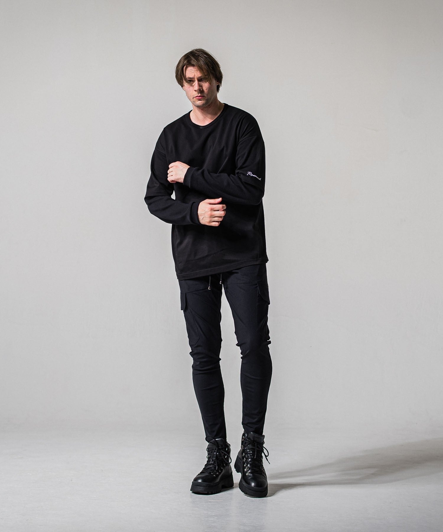 fake layered waffle longsleave BLACK