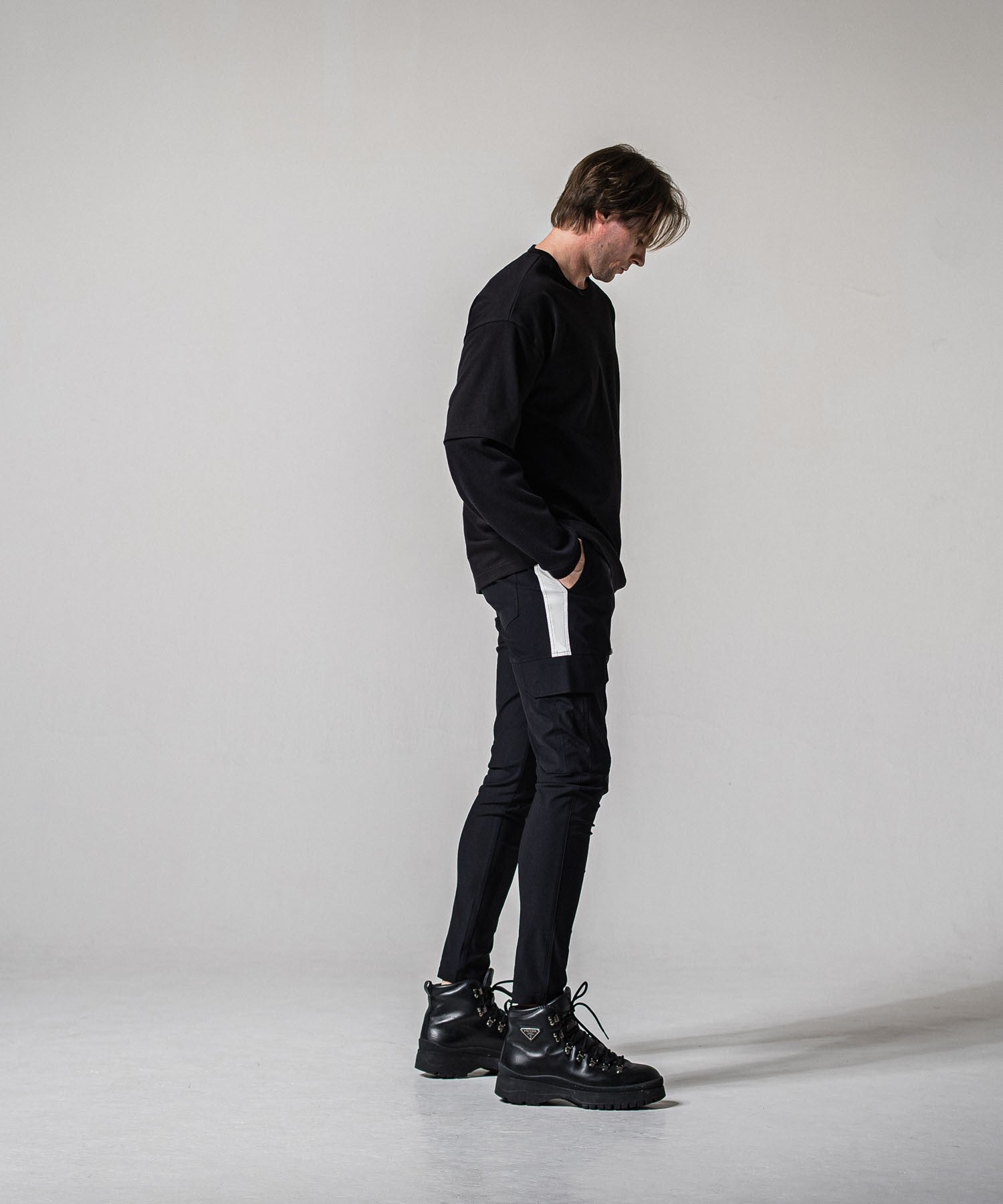 fake layered waffle longsleave BLACK