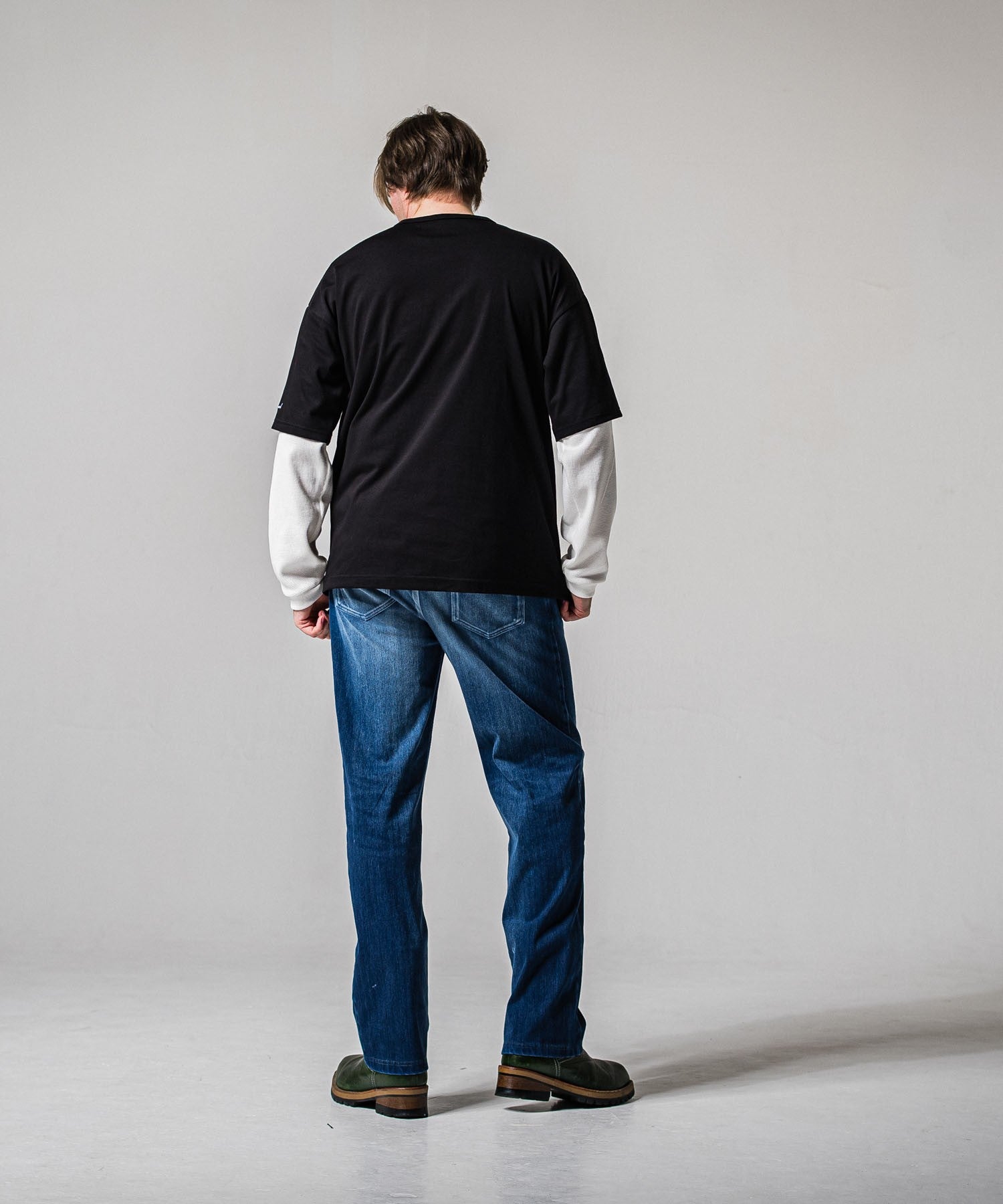 fake layered waffle longsleave BLACK×WHITE