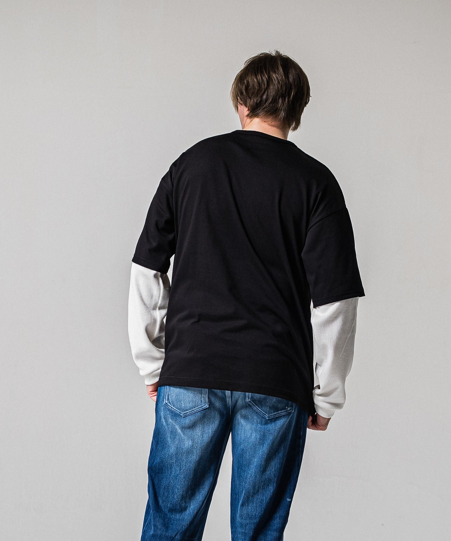 fake layered waffle longsleave BLACK×WHITE