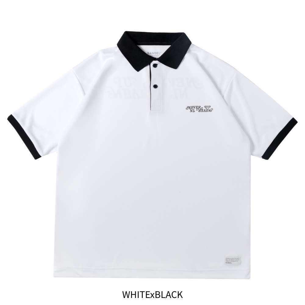 BANDEL GOLF バンデルゴルフ ポロシャツ NEVER UP,NEVER IN SYMMETRIC LOGO SMOOTH POLO BG-NISP001 WHITExBLACK ホワイト ブラック