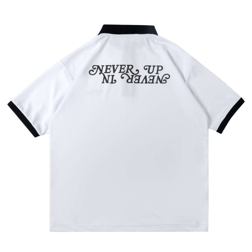 BANDEL GOLF バンデルゴルフ ポロシャツ NEVER UP,NEVER IN SYMMETRIC LOGO SMOOTH POLO BG-NISP001 WHITExBLACK ホワイト ブラック