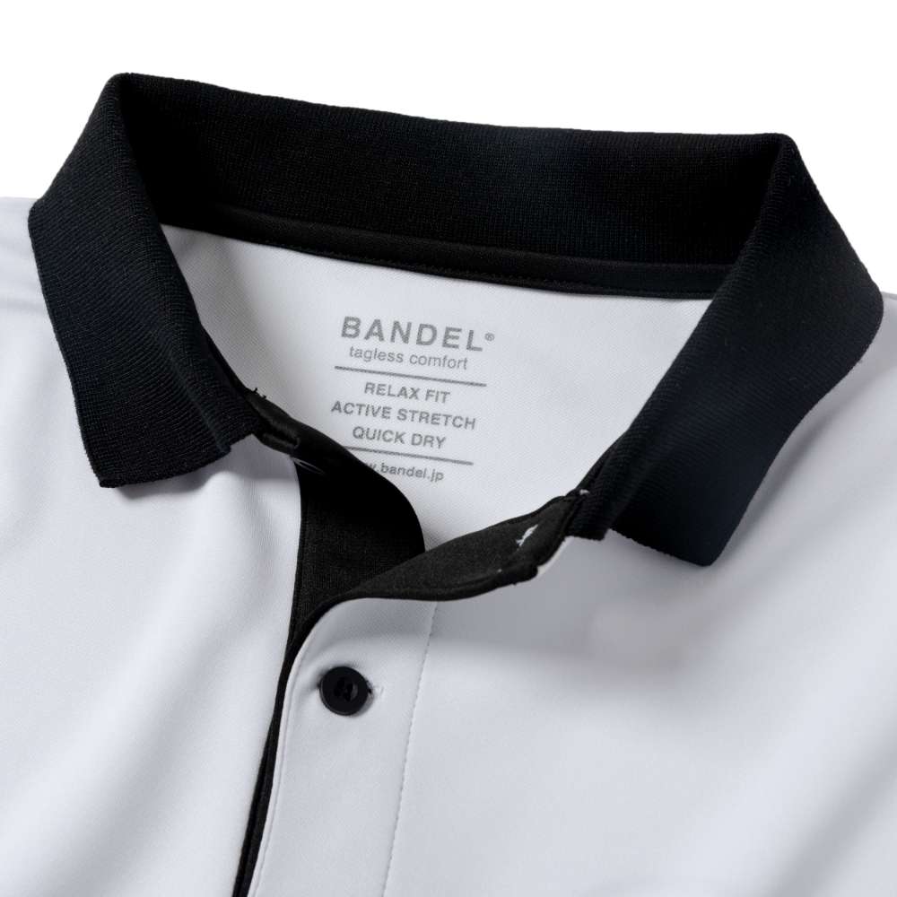 BANDEL GOLF バンデルゴルフ ポロシャツ NEVER UP,NEVER IN SYMMETRIC LOGO SMOOTH POLO BG-NISP001 WHITExBLACK ホワイト ブラック