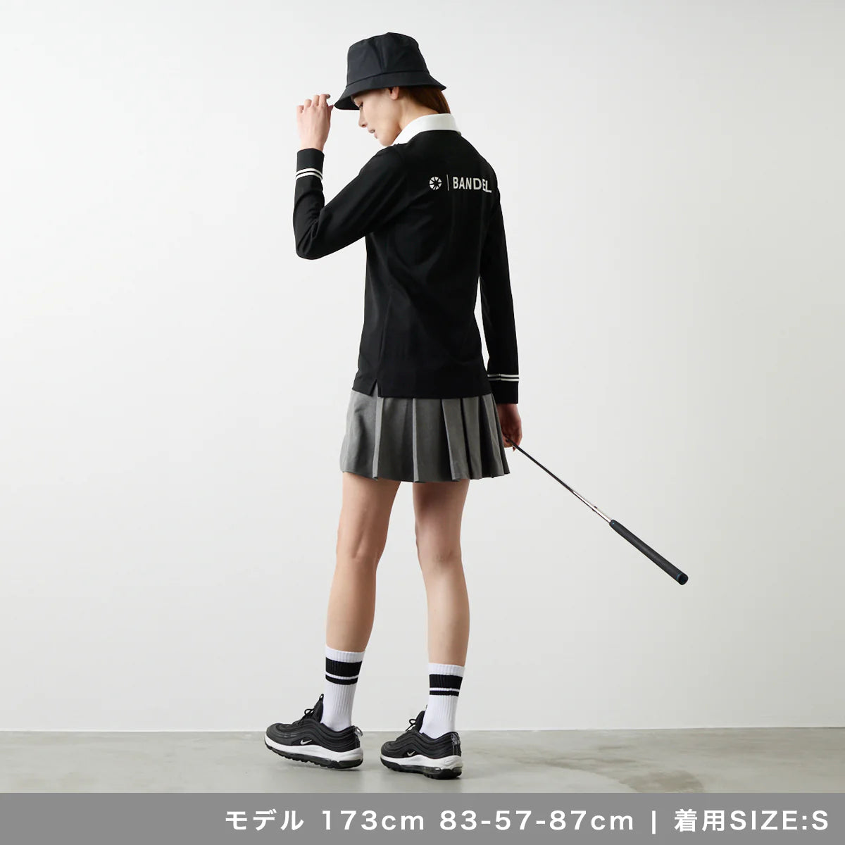 WOMENS バイカラー長袖ポロ BLACK