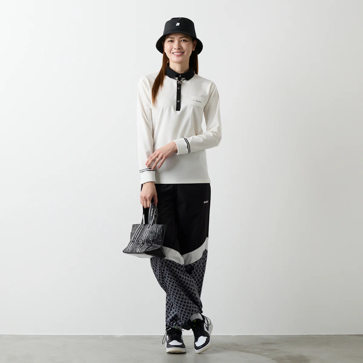 WOMENS バイカラー長袖ポロ WHITE