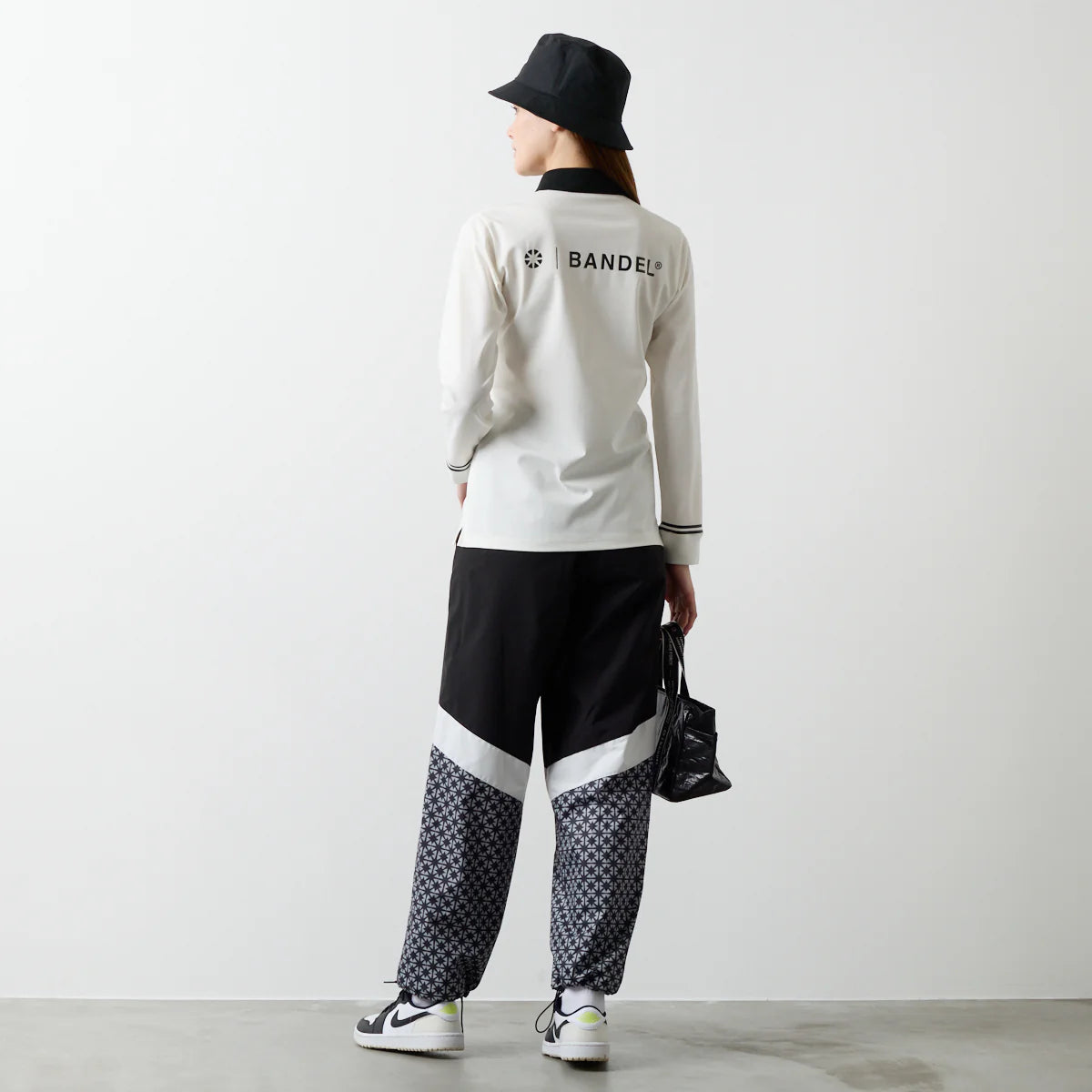 WOMENS バイカラー長袖ポロ WHITE