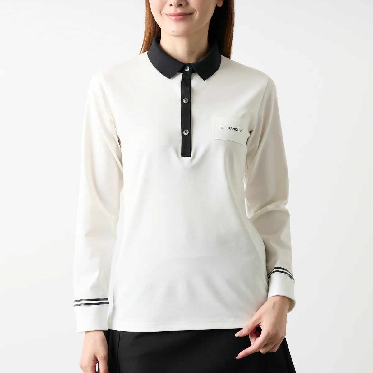 WOMENS バイカラー長袖ポロ WHITE