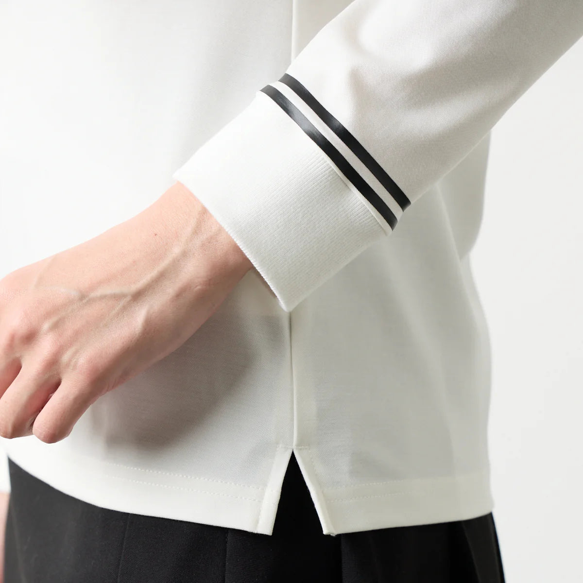 WOMENS バイカラー長袖ポロ WHITE