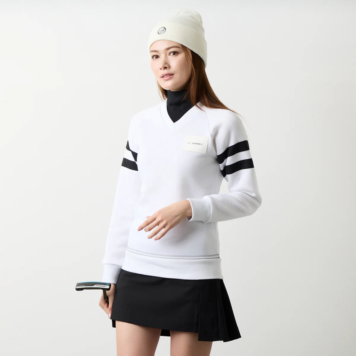 BANDEL GOLF ウィメンズ レイヤード ハイネックニット WHITE