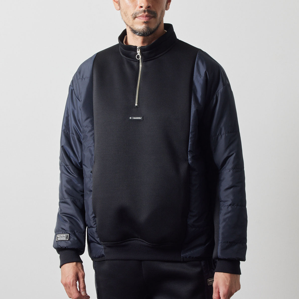 PUFFER SLEEVE HALF ZIP BLOUSON BGS-4APSHB ブルゾン ハーフジップ 軽量 保温 中綿 動きやすい ルーズフィット セットアップ / BLACK