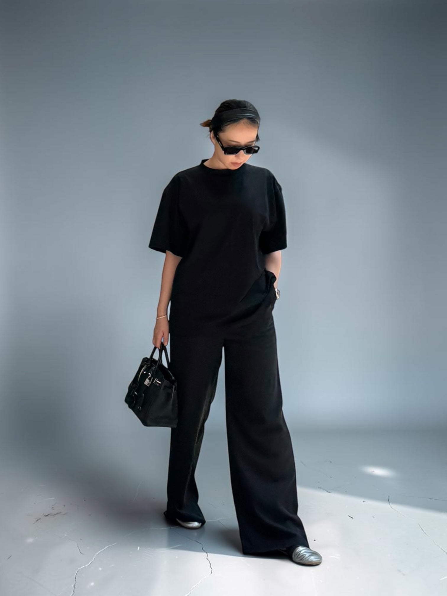 PAT WIDE EASY PANTS TWILLBLACK RC37-ST-036BN