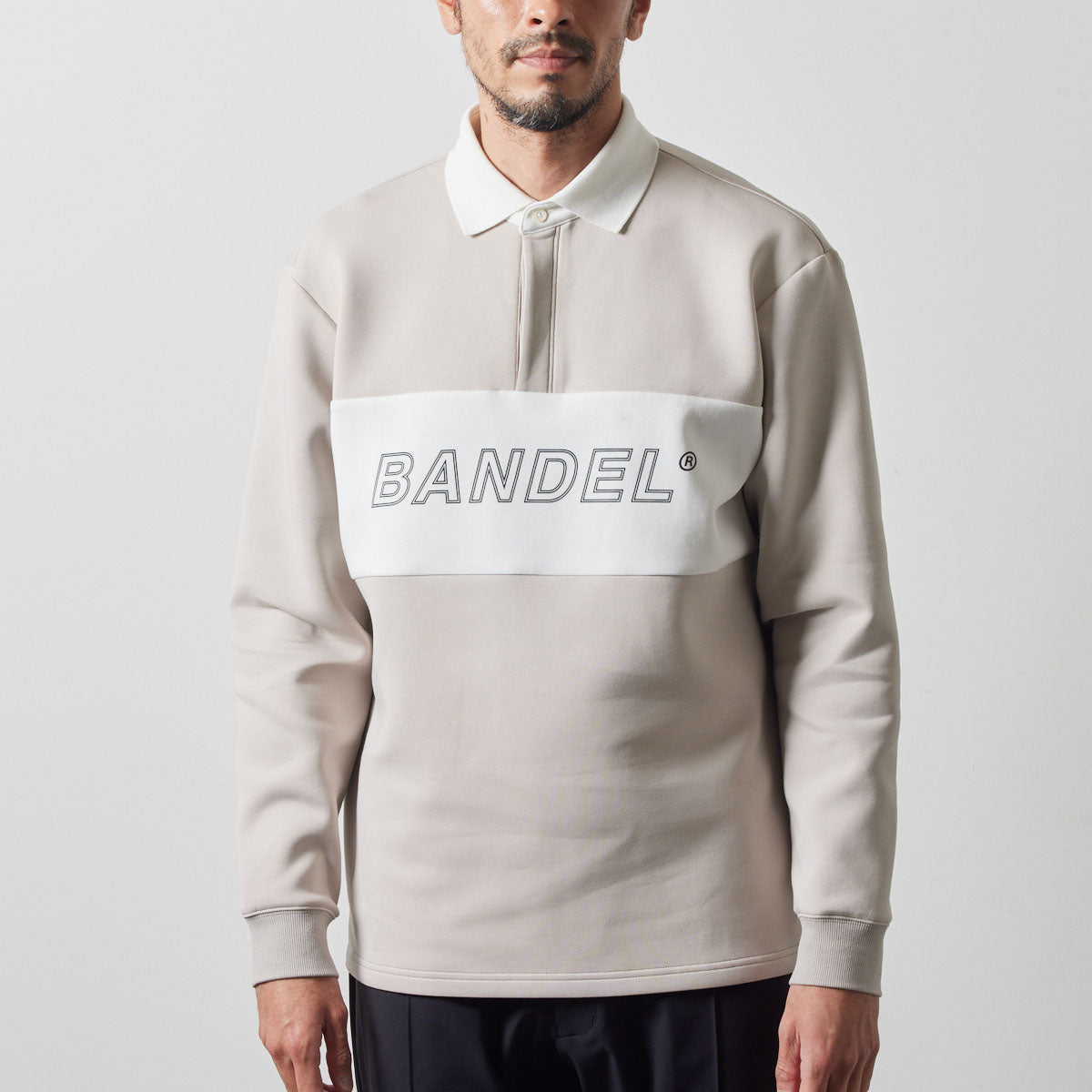 COLOR BLOCK L/S RUGBY POLO BGS-4ACBRP 軽量 保温 伸縮性 ルーズフィット / BEIGE×WHITE