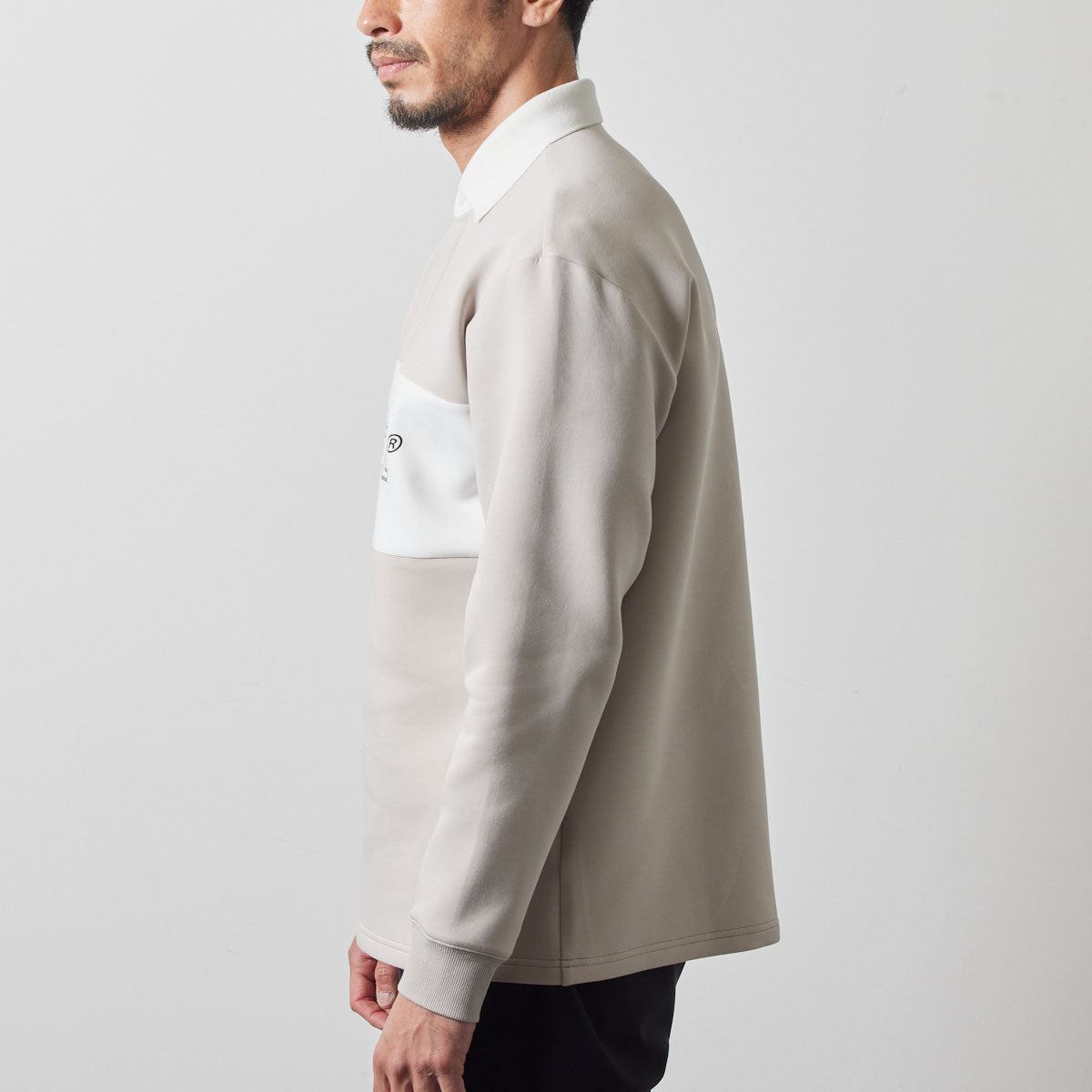COLOR BLOCK L/S RUGBY POLO BGS-4ACBRP 軽量 保温 伸縮性 ルーズフィット / BEIGE×WHITE