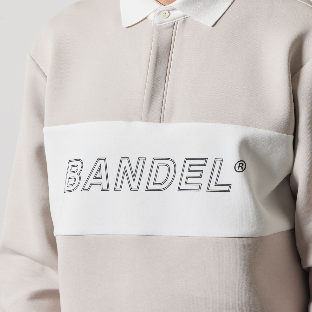 COLOR BLOCK L/S RUGBY POLO BGS-4ACBRP 軽量 保温 伸縮性 ルーズフィット / BEIGE×WHITE