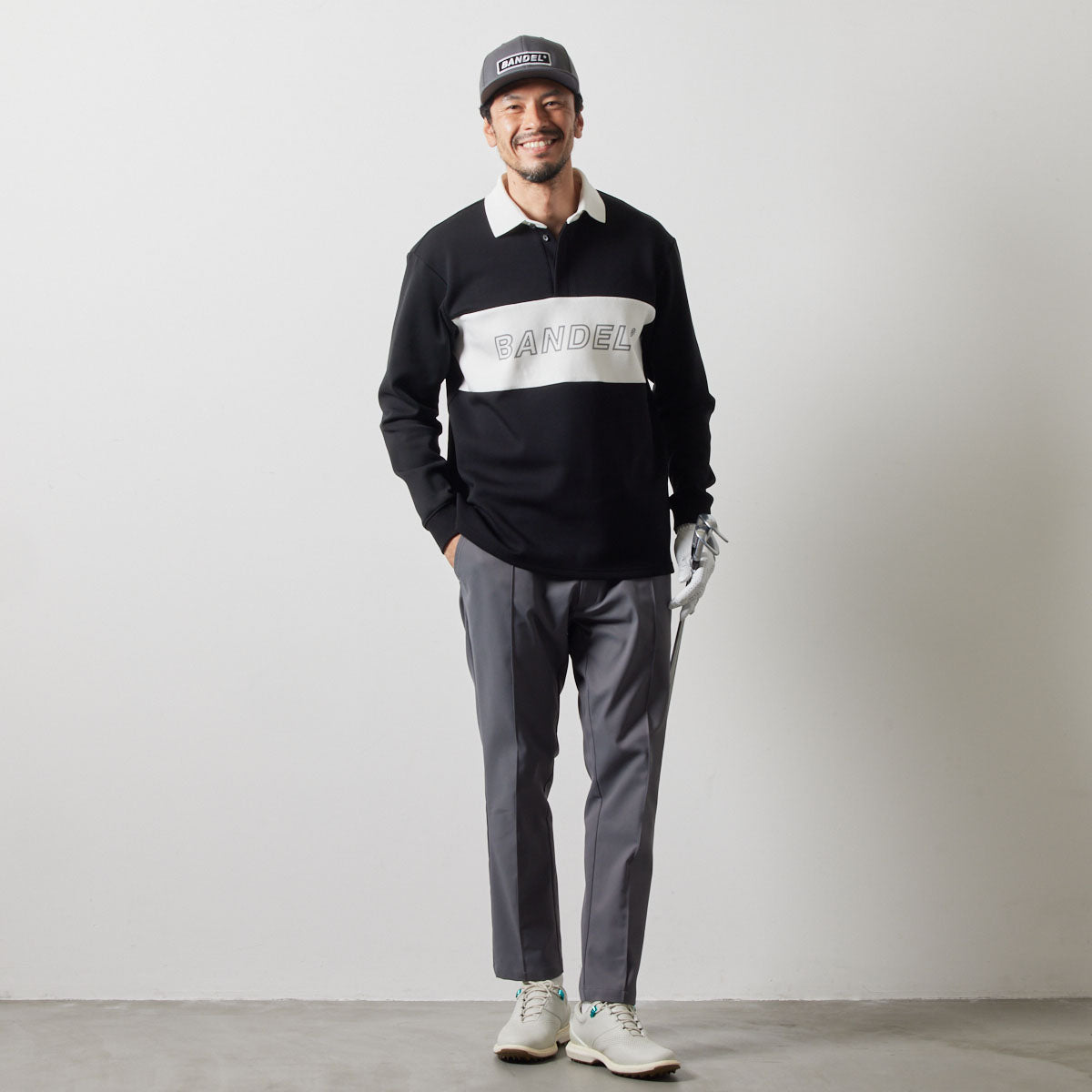 COLOR BLOCK L/S RUGBY POLO BGS-4ACBRP 軽量 保温 伸縮性 ルーズフィット / BLACK×WHITE