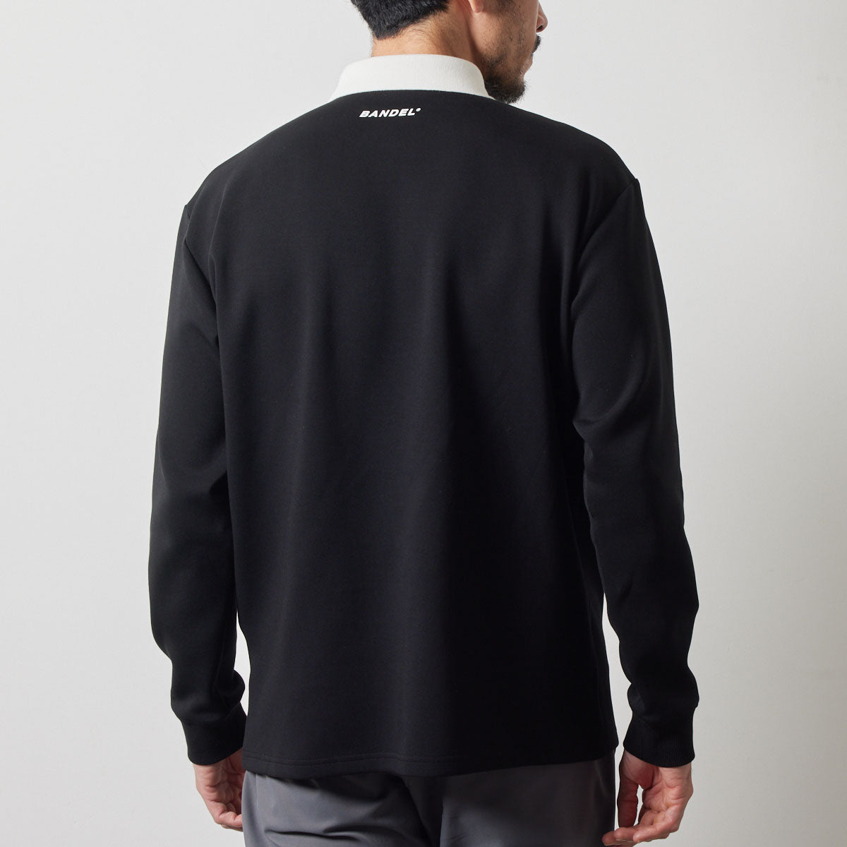 COLOR BLOCK L/S RUGBY POLO BGS-4ACBRP 軽量 保温 伸縮性 ルーズフィット / BLACK×WHITE