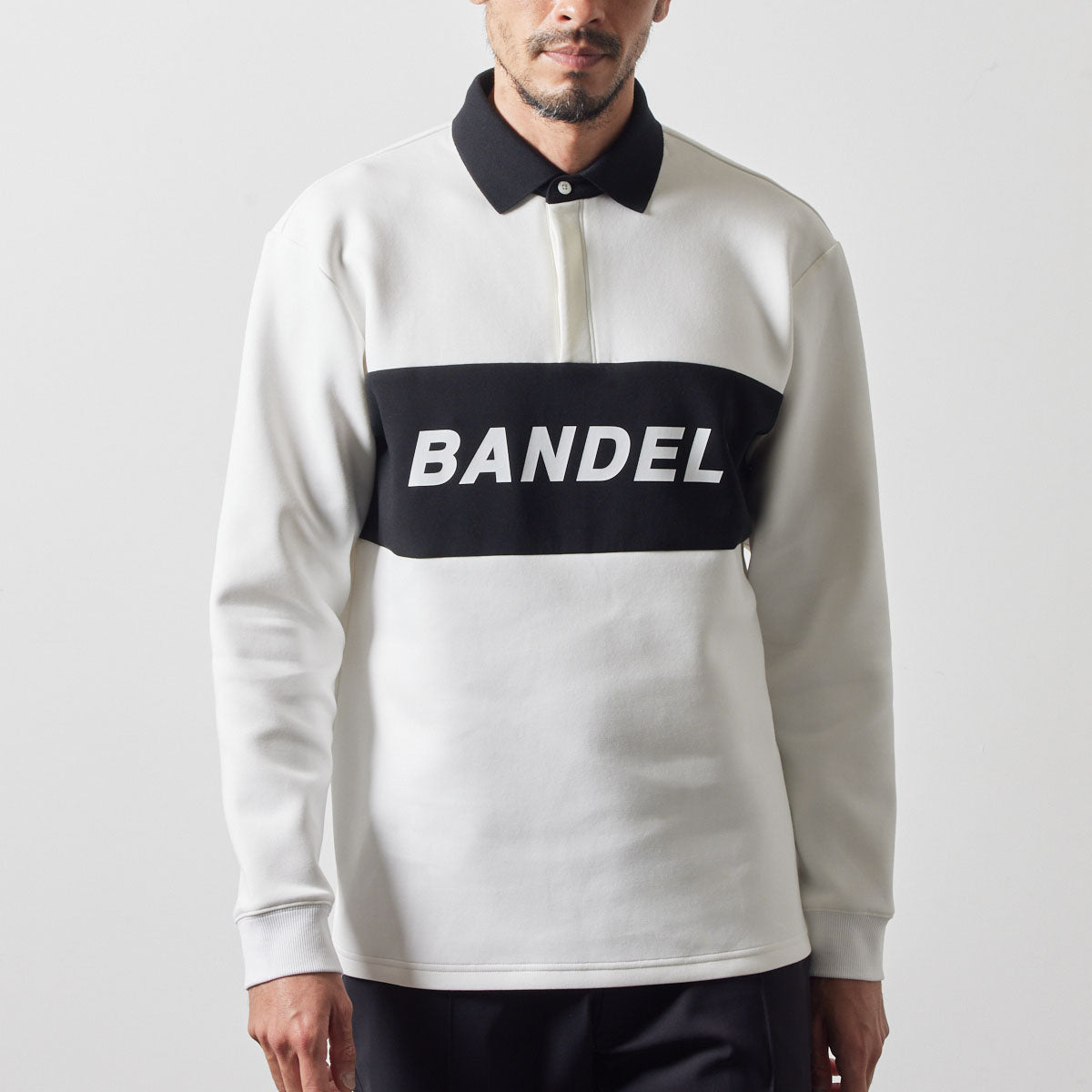 COLOR BLOCK L/S RUGBY POLO BGS-4ACBRP 軽量 保温 伸縮性 ルーズフィット / WHITE×BLACK