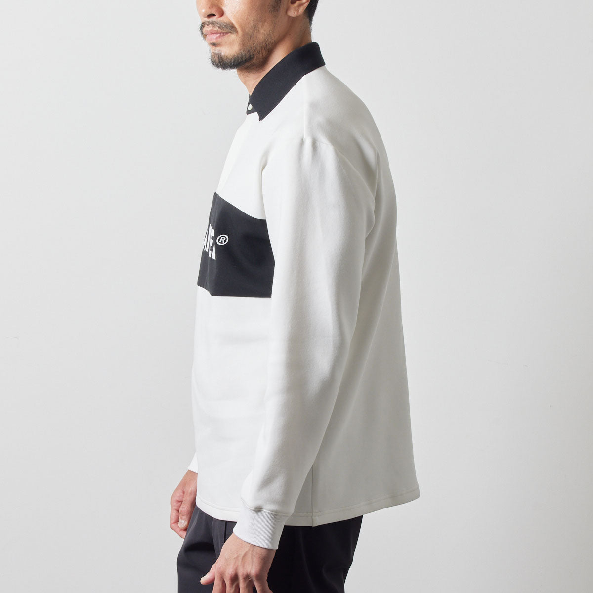 COLOR BLOCK L/S RUGBY POLO BGS-4ACBRP 軽量 保温 伸縮性 ルーズフィット / WHITE×BLACK