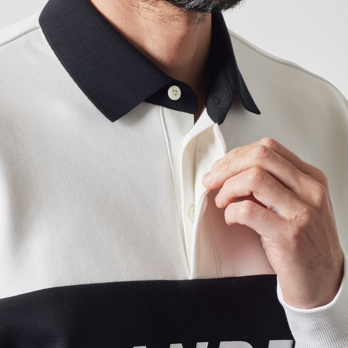 COLOR BLOCK L/S RUGBY POLO BGS-4ACBRP 軽量 保温 伸縮性 ルーズフィット / WHITE×BLACK