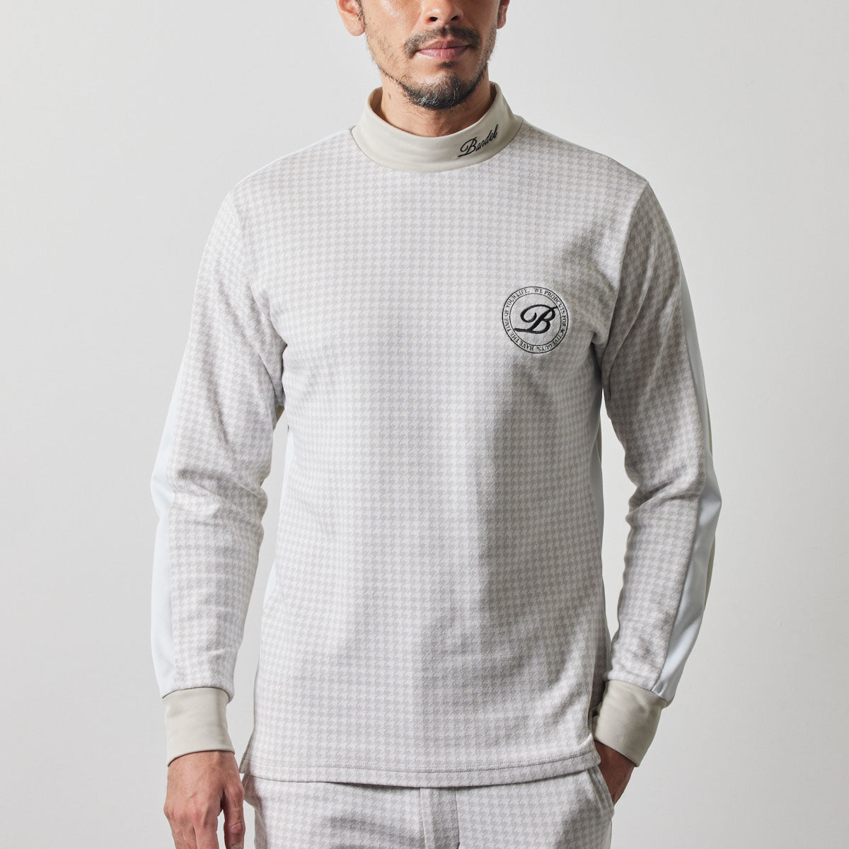 HOUNDSTOOTH BICOLOR L/S MOC SHIRTS BGS-4AHBMC モックネックシャツ 新素材 速乾 軽量 / GREIGE