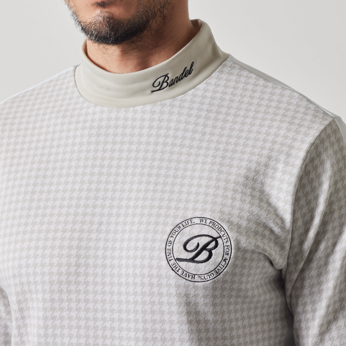 HOUNDSTOOTH BICOLOR L/S MOC SHIRTS BGS-4AHBMC モックネックシャツ 新素材 速乾 軽量 / GREIGE
