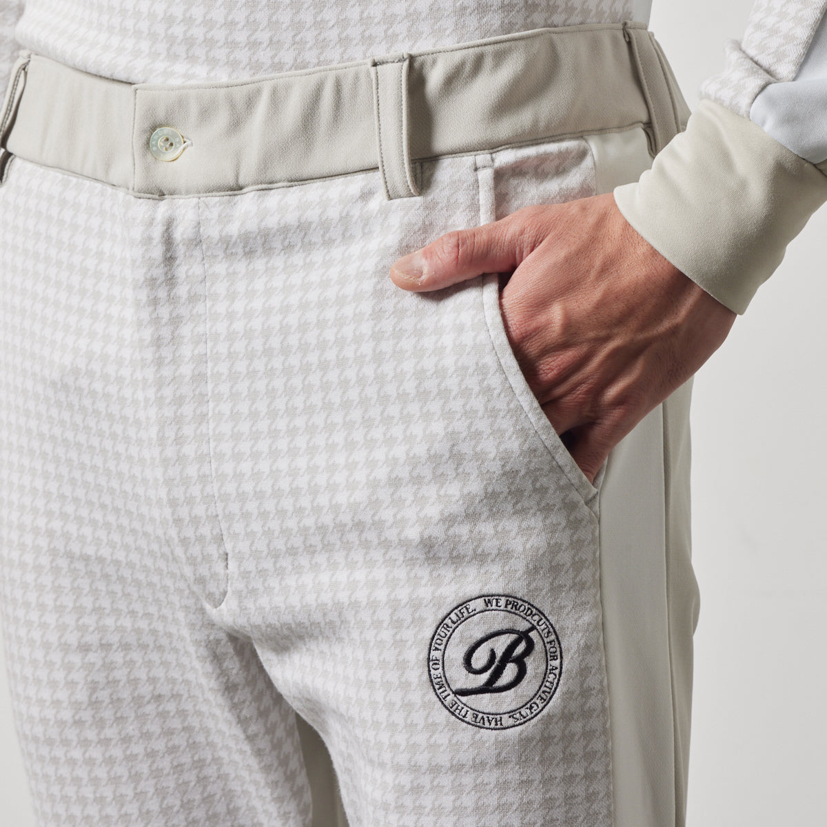HOUNDSTOOTH BICOLOR TAPERED PANTS BGS-4AHBTP テーパードパンツ 4wayストレッチ 脚長効果 発熱素材 セットアップ / GREIGE