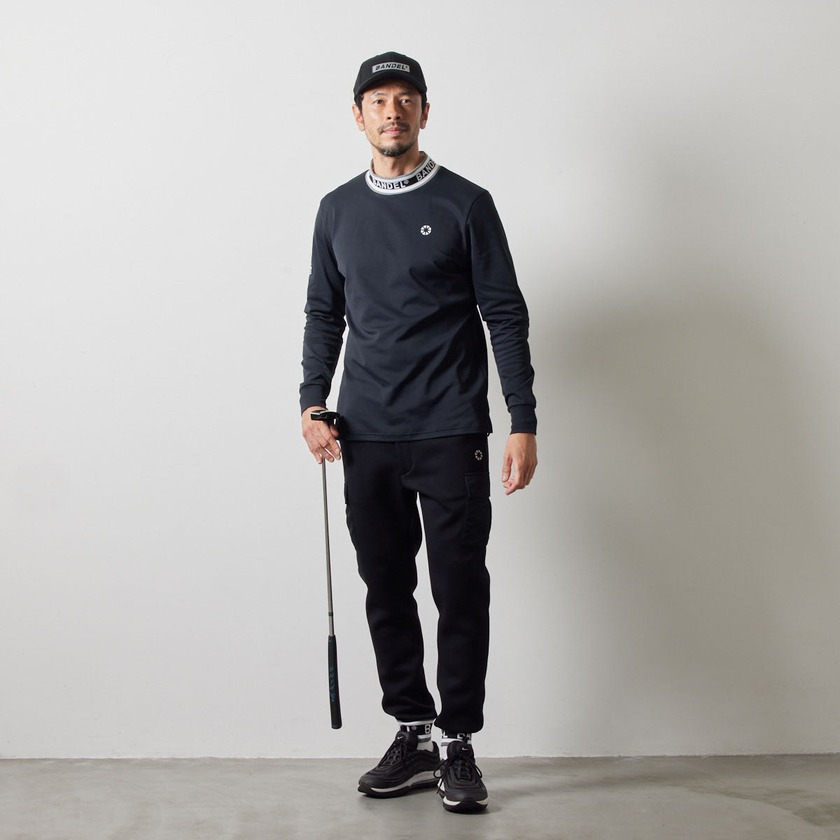 JACQUARD RIB L/S MOC SHIRTS BGS-4AJRMC モックネックシャツ ハイストレッチ 保温 UVカット 軽量 / BLACK