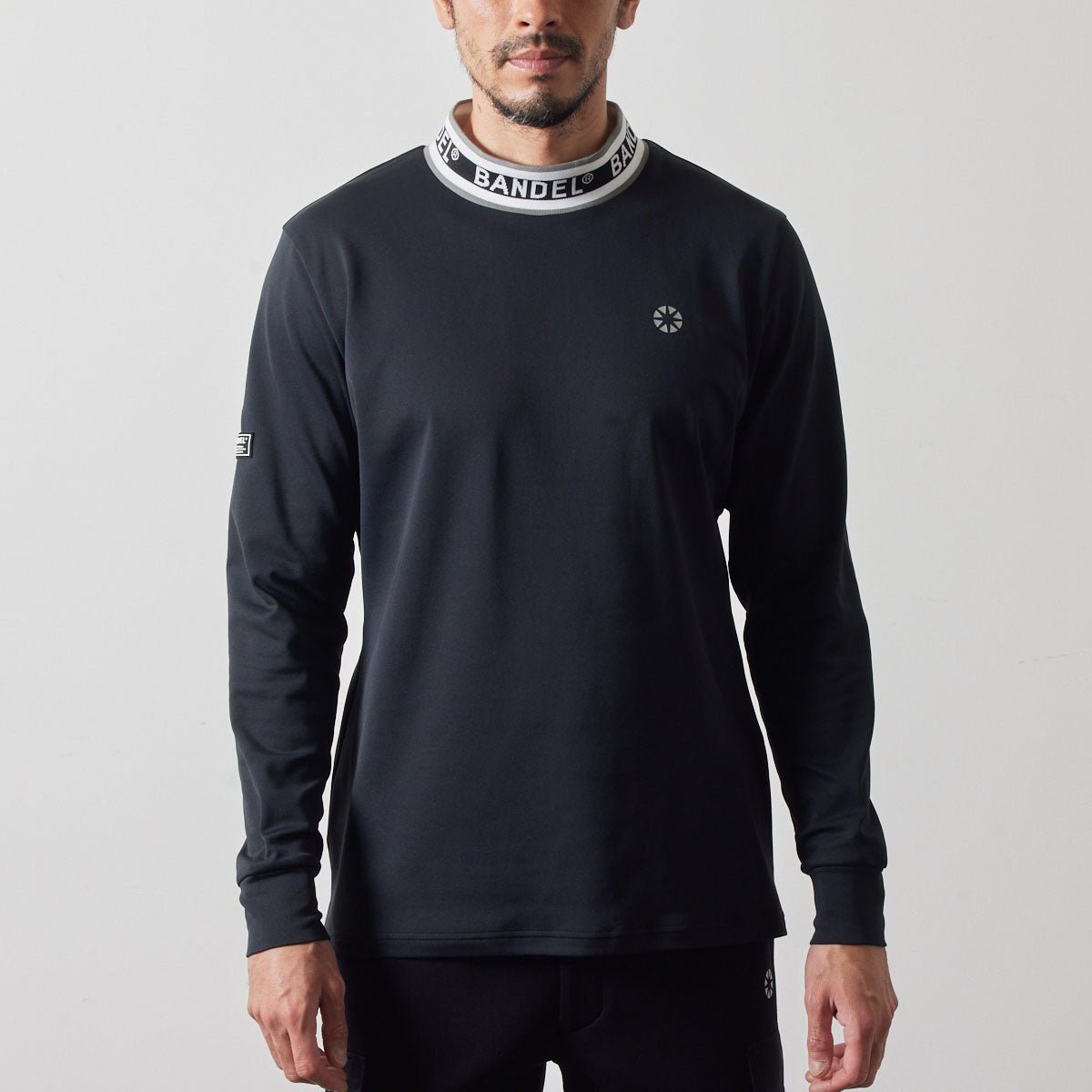 JACQUARD RIB L/S MOC SHIRTS BGS-4AJRMC モックネックシャツ ハイストレッチ 保温 UVカット 軽量 / BLACK