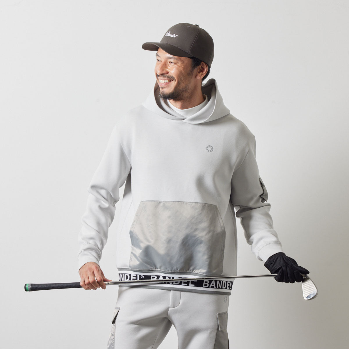 NYLON POCKET P/O HOODIE BGS-4ANPHD 軽量 ダンボール素材 異素材MIX セットアップ / L-GREY