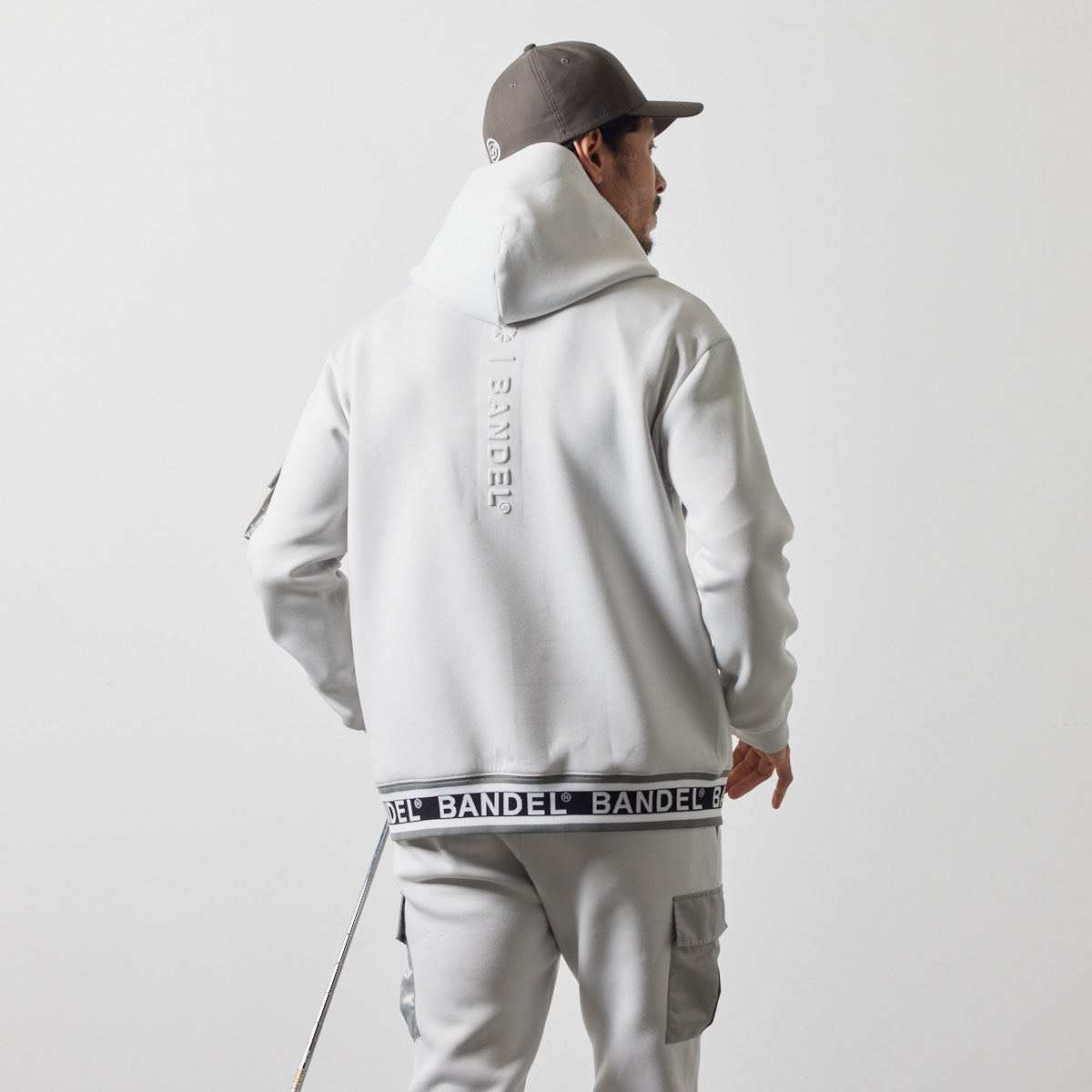 NYLON POCKET P/O HOODIE BGS-4ANPHD 軽量 ダンボール素材 異素材MIX セットアップ / L-GREY