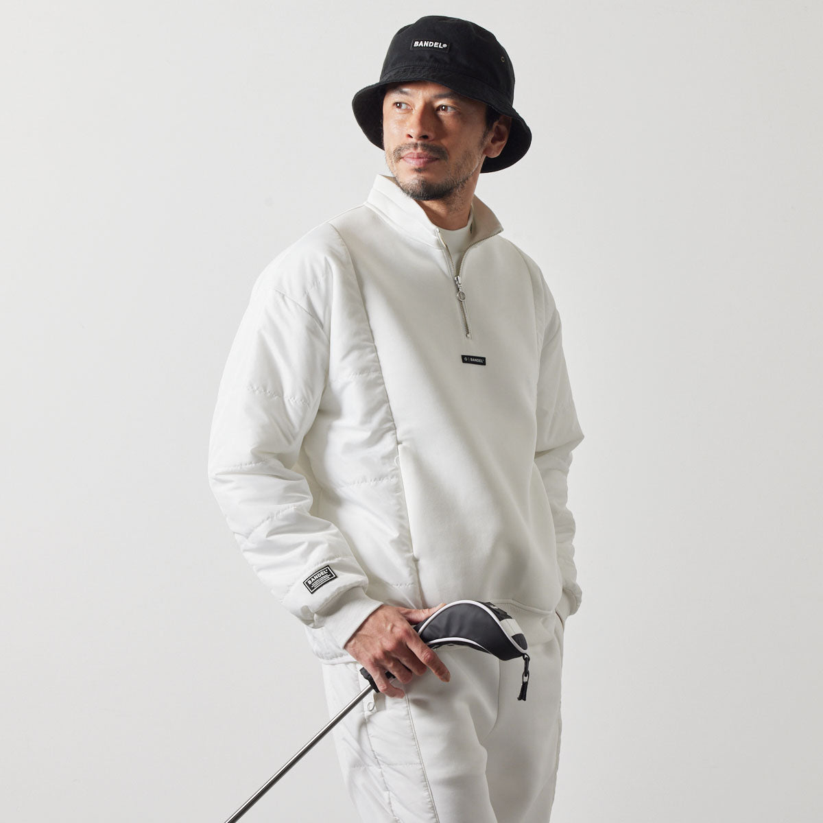 PUFFER SLEEVE HALF ZIP BLOUSON BGS-4APSHB ブルゾン ハーフジップ 軽量 保温 中綿 動きやすい ルーズフィット セットアップ / WHITE
