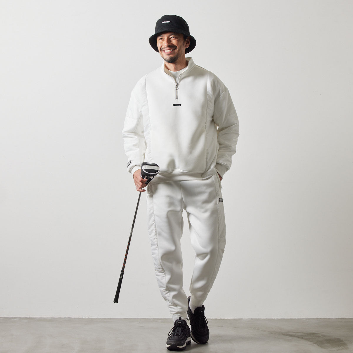 PUFFER SLEEVE HALF ZIP BLOUSON BGS-4APSHB ブルゾン ハーフジップ 軽量 保温 中綿 動きやすい ルーズフィット セットアップ / WHITE