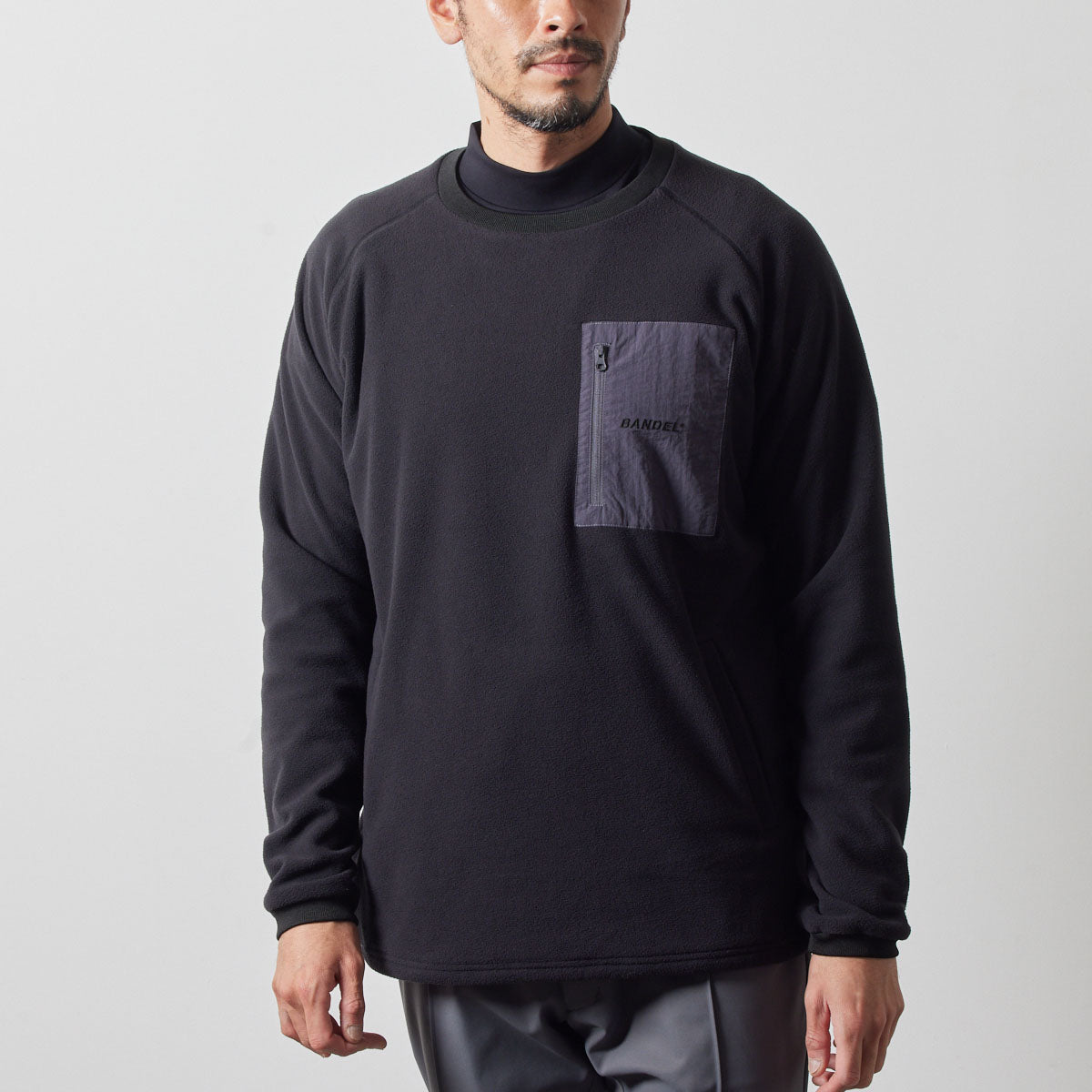 UTILITY FLEECE CREW NECK BGS-4AUFCS ロンT フリース 温度調節 防風 ファスナーポケット ドローコード / BLACK