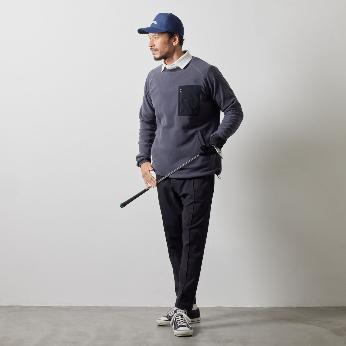 UTILITY FLEECE CREW NECK BGS-4AUFCS ロンT フリース 温度調節 防風 ファスナーポケット ドローコード / GREY